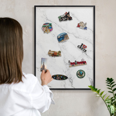 Vacation magnet board with a black frame Marble pattern