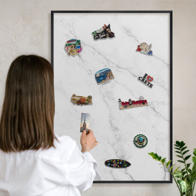 Vacation magnet board with a black frame Marble pattern