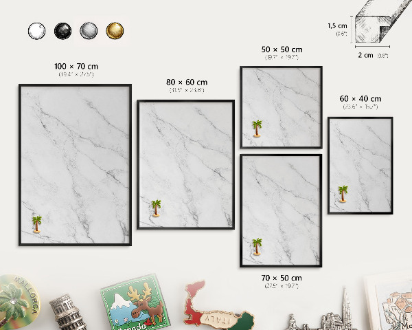 Vacation magnet board with a black frame Marble pattern
