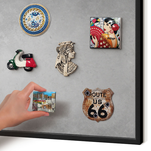Metal wall board for magnets in a black frame Silver fog