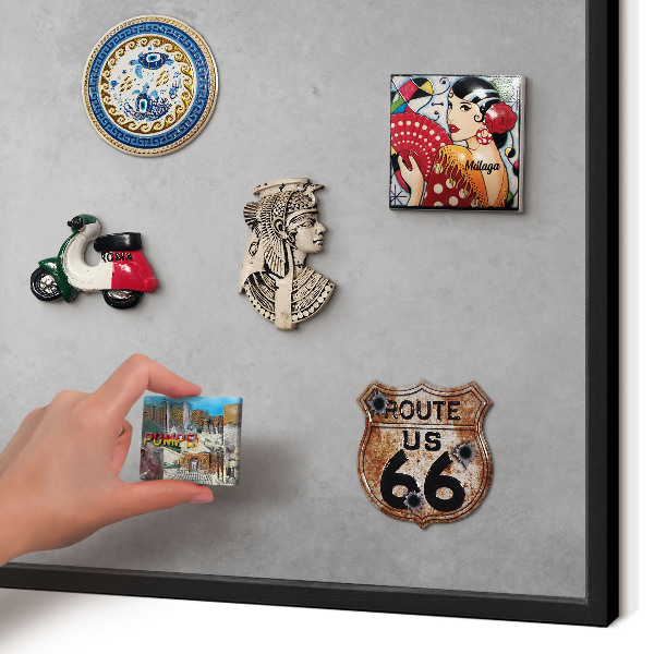 Metal wall board for magnets in a black frame Silver fog