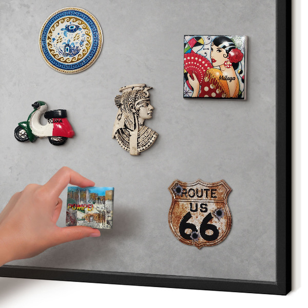 Metal wall board for magnets in a black frame Silver fog