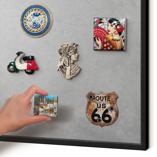 Metal wall board for magnets in a black frame Silver fog
