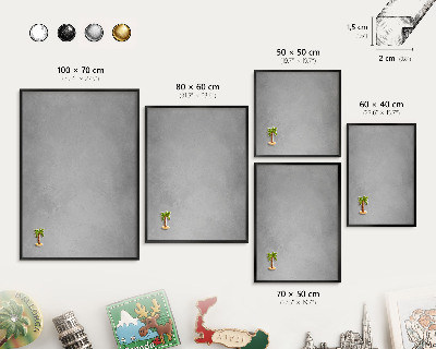 Metal wall board for magnets in a black frame Silver fog