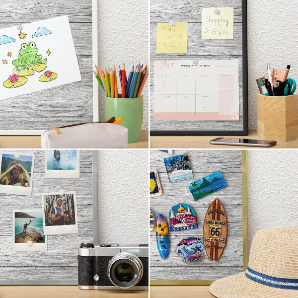 Vacation magnet board with a black frame Wooden texture