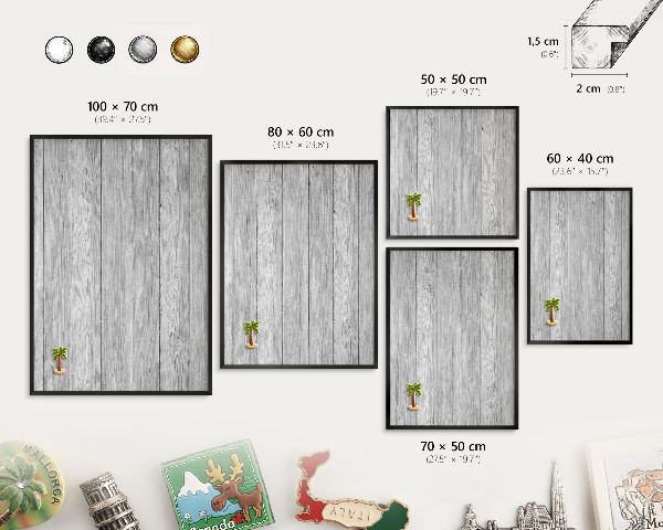 Vacation magnet board with a black frame Wooden texture