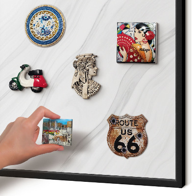 Metal wall board for magnets in a black frame Subtle marble