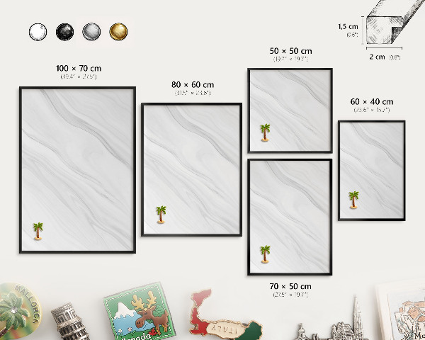 Metal wall board for magnets in a black frame Subtle marble