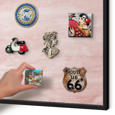 Vacation magnet board with a black frame Pink texture
