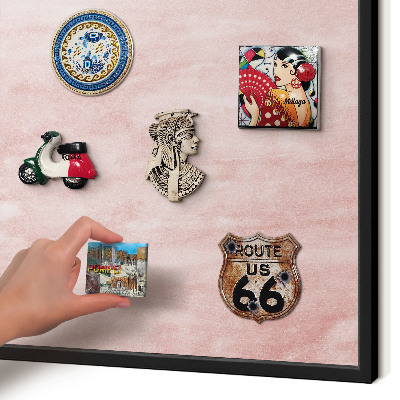 Vacation magnet board with a black frame Pink texture