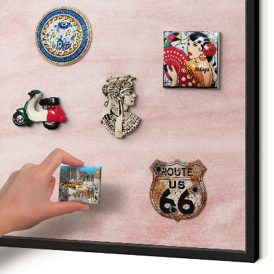 Vacation magnet board with a black frame Pink texture