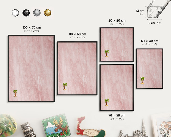 Vacation magnet board with a black frame Pink texture