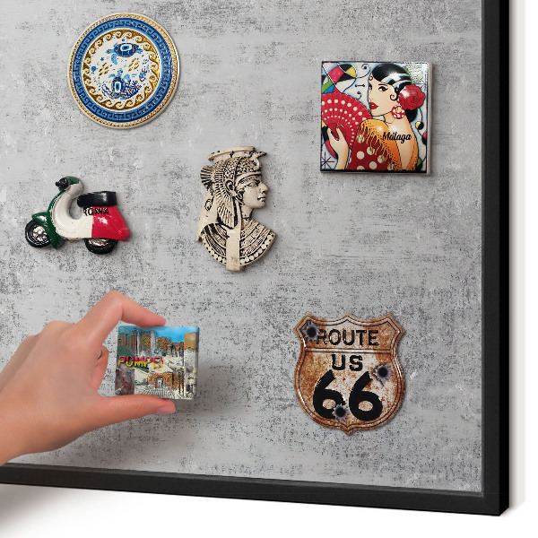Metal wall board for magnets in a black frame Gray surface