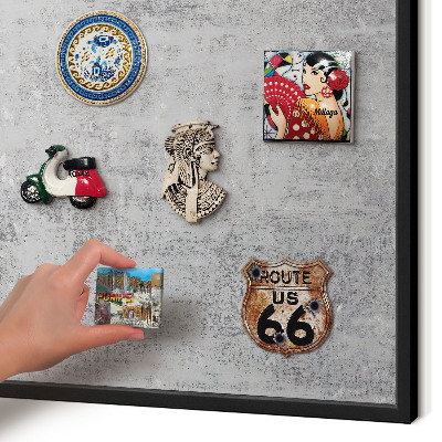 Metal wall board for magnets in a black frame Gray surface