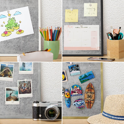 Metal wall board for magnets in a black frame Gray surface