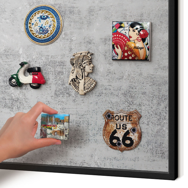 Metal wall board for magnets in a black frame Gray surface