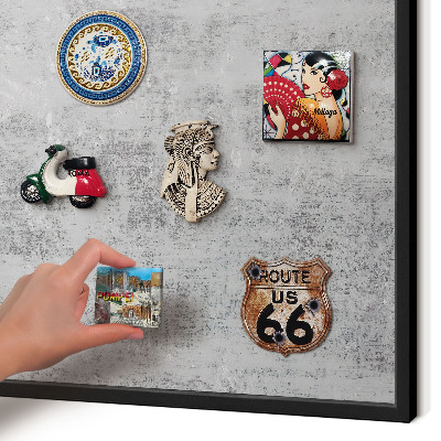 Metal wall board for magnets in a black frame Gray surface