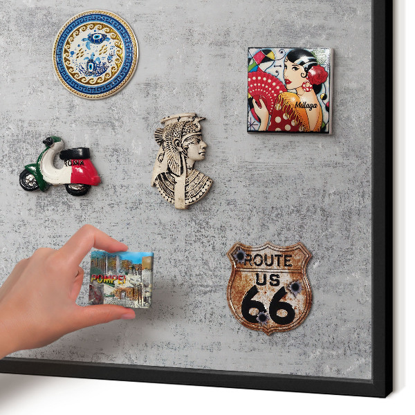 Metal wall board for magnets in a black frame Gray surface