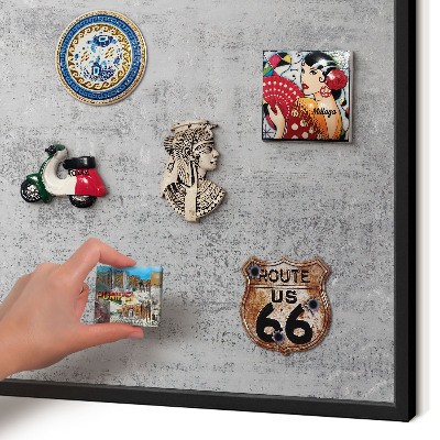 Metal wall board for magnets in a black frame Gray surface