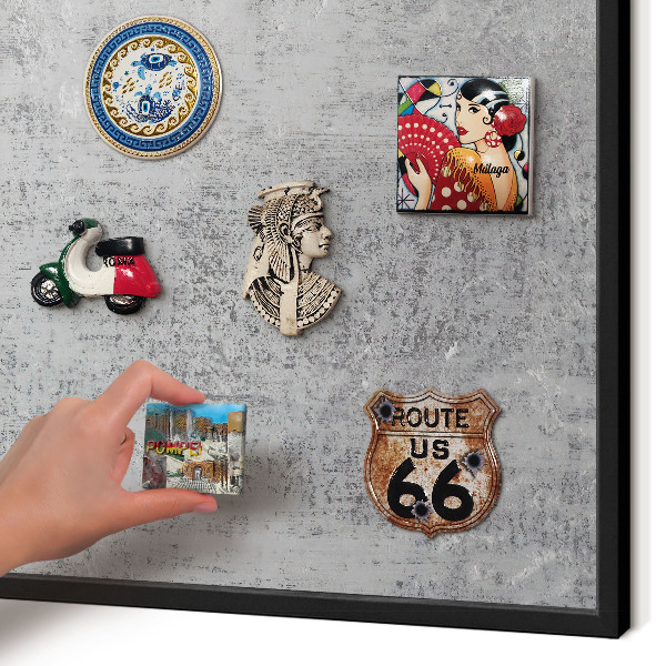 Metal wall board for magnets in a black frame Gray surface