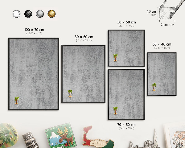 Metal wall board for magnets in a black frame Gray surface