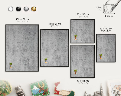 Metal wall board for magnets in a black frame Gray surface