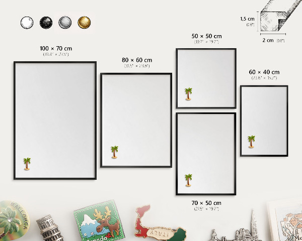 Metal wall board for magnets in a black frame Pure white
