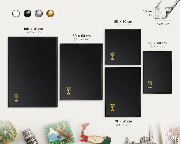 Vacation magnet board with a black frame Black