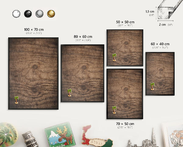 Vacation magnet board with a black frame Wooden texture