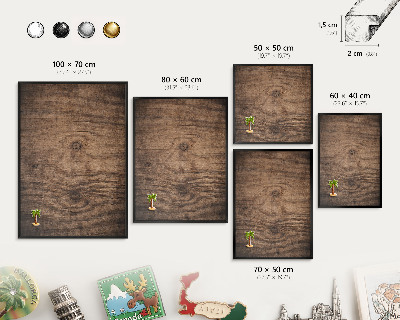 Vacation magnet board with a black frame Wooden texture