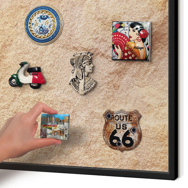 Metal wall board for magnets in a black frame Stone texture