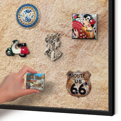 Metal wall board for magnets in a black frame Stone texture