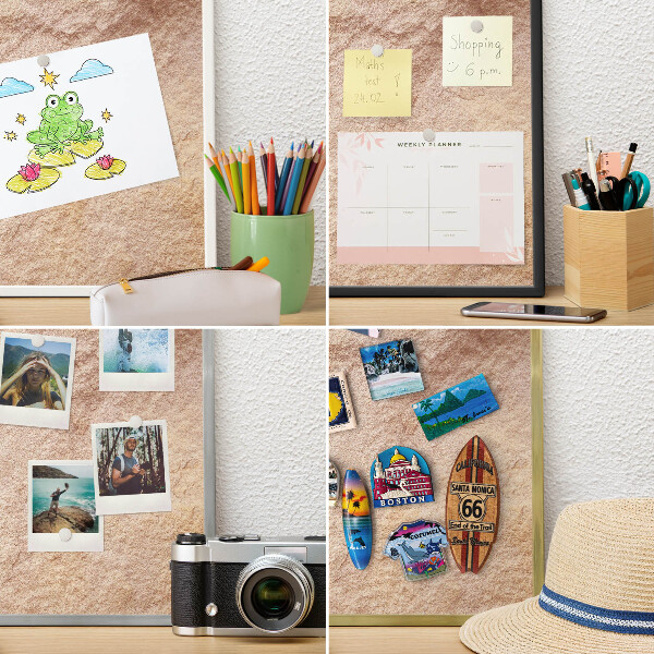 Metal wall board for magnets in a black frame Stone texture