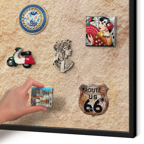 Metal wall board for magnets in a black frame Stone texture