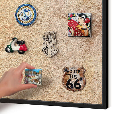 Metal wall board for magnets in a black frame Stone texture