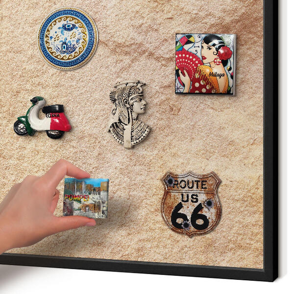 Metal wall board for magnets in a black frame Stone texture