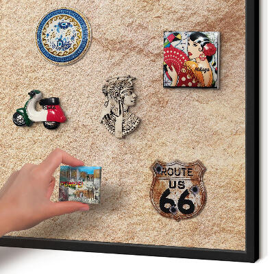 Metal wall board for magnets in a black frame Stone texture