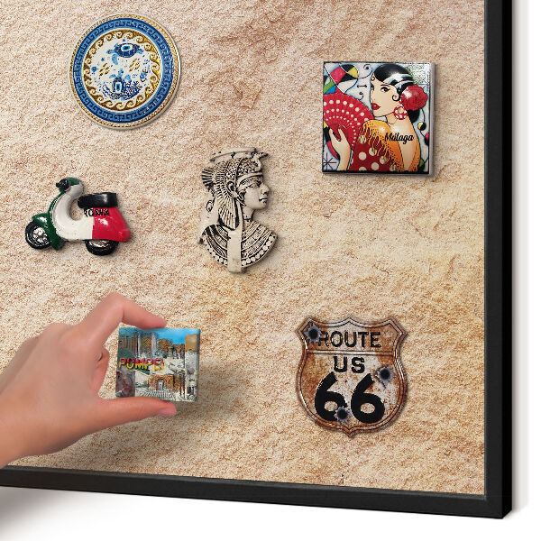 Metal wall board for magnets in a black frame Stone texture