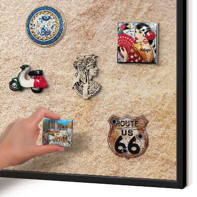 Metal wall board for magnets in a black frame Stone texture