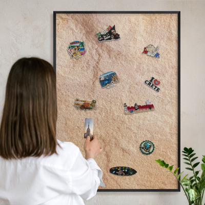 Metal wall board for magnets in a black frame Stone texture