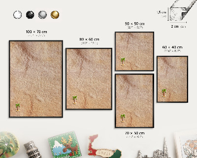 Metal wall board for magnets in a black frame Stone texture