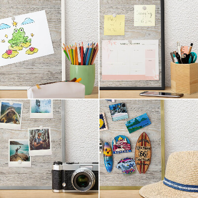 Vacation magnet board with a black frame Wooden texture