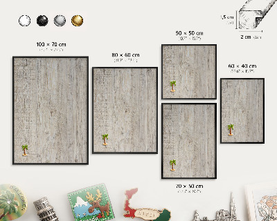 Vacation magnet board with a black frame Wooden texture