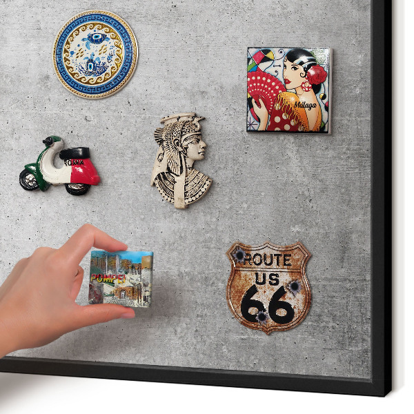 Metal wall board for magnets in a black frame Concrete minimalism