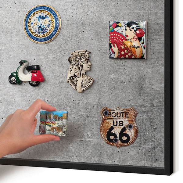 Metal wall board for magnets in a black frame Concrete minimalism