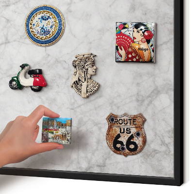 Vacation magnet board with a black frame Gray marble