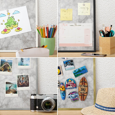Vacation magnet board with a black frame Gray marble