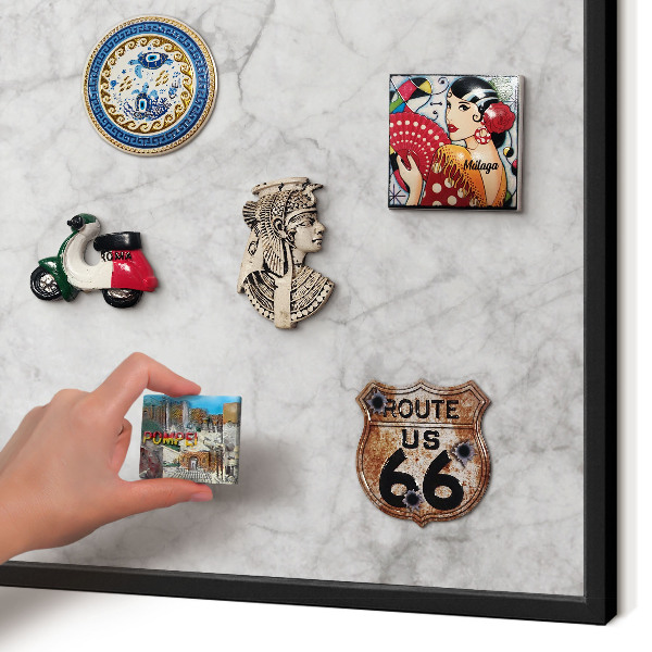 Vacation magnet board with a black frame Gray marble