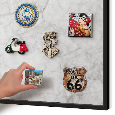 Vacation magnet board with a black frame Gray marble