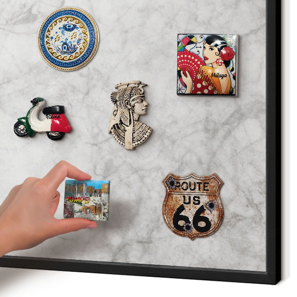 Vacation magnet board with a black frame Gray marble